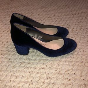 Blue Velvet Block Heel pumps shoes